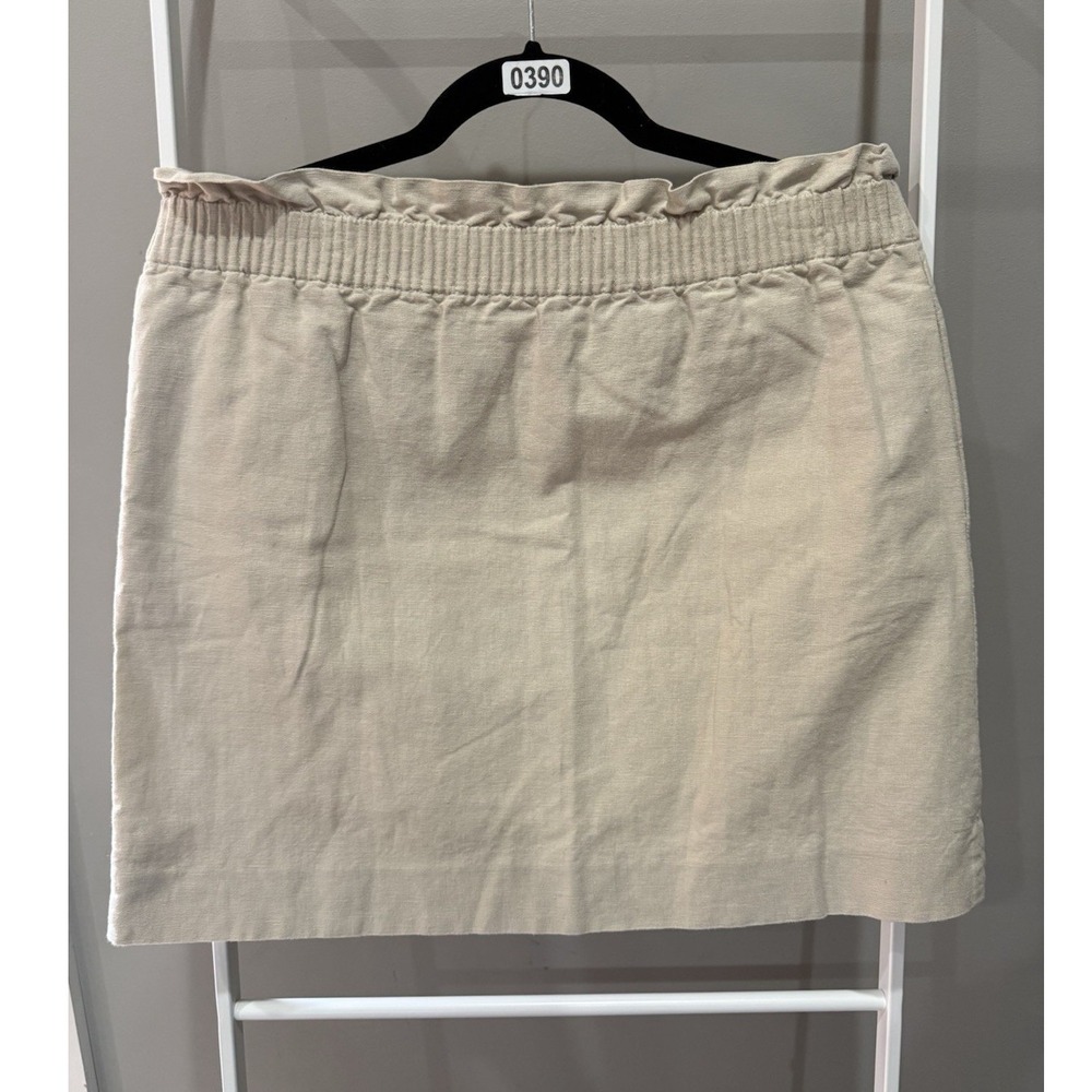 J.CREW‎ Beige Linen Cotton Straight Skirt Elastic Waist Pockets Size 6